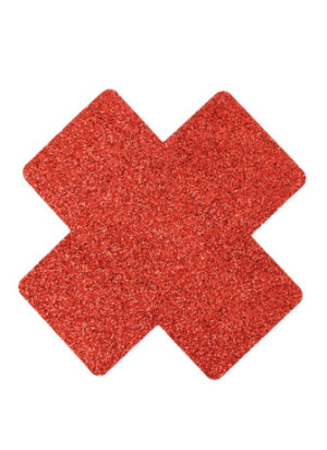 Paire de cache tétons adhésifs croix pailletée rouge - NP-1048RED